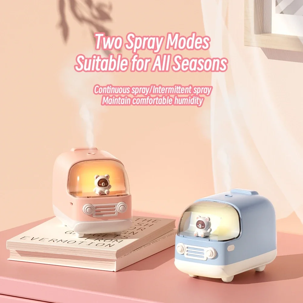 

Cool Water Mist Aroma Diffuser with Warm Light Cartoon Bus USB Charging Electric Air Humidifier Wireless Portbale Ultrasonic