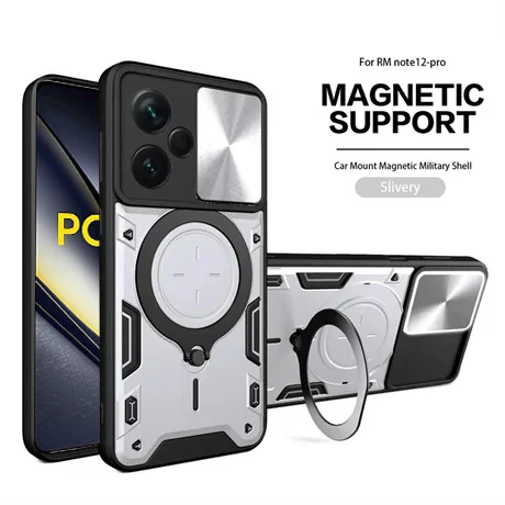 Magnetic Slide Camera Case with Armor Ring Holder and MagSafe Compatibility