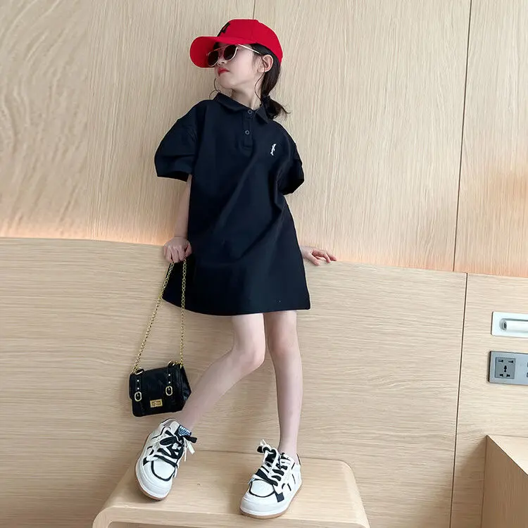 

Girls' Cotton Dress Summer 2023 New Fashionable Children's Polo Collar Skirt
