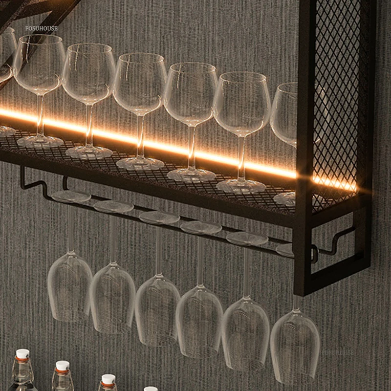 Nordic Wrought Iron Wine Rack for High-end Restaurant Wine Display Cabinet Light Luxury Wall-mounted Bar Decorative Cabinet