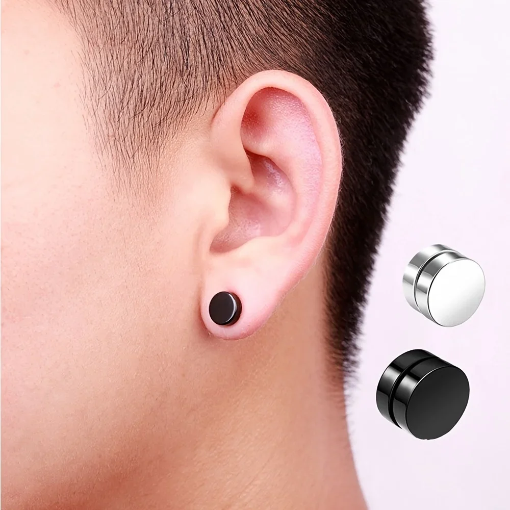 Fashion Magnetic Stud Earrings 1 Pairs Men and Women Black CZ Magnet Non-piercing Clip Earring Set Punk Earrings Jewelry Gift
