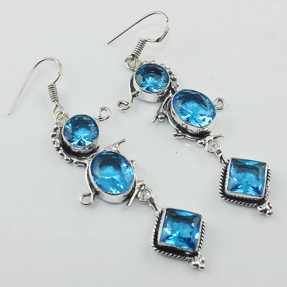 Orecchini Topas Blu Argento Sovrapposti Su Rame, 71Mm, E00840