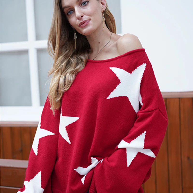 

Deeptown star Off Shoulder Sweater Women Harajuku Oversized Tops Casual Loose Y2K clothes Korean fashion Pull Vintage Sweaters