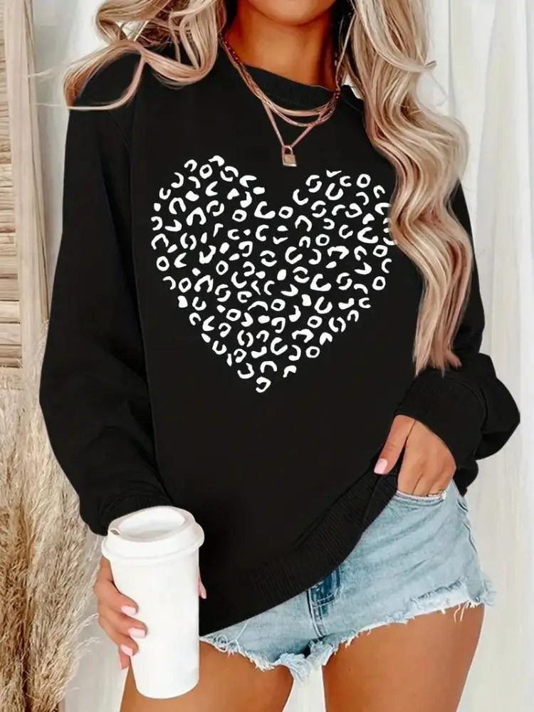 Heart Print Creativity Pullover Casual Girls Autumn Sweatshirt Leisure Loose Hoodies Oversized Sweater Tops Fall & Winter dog hoodies letter fleece lined fall dog puppy sweatshirt soft warm sweater winter hooded clothes for small dogs poodle maltese