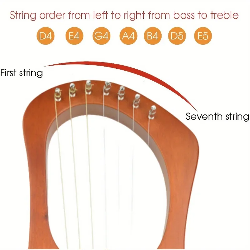 7/16-String Lyre Harp-Portable Small Harp Instrument Continuous Lingering Tone For Music Lovers Performances & Home Practice