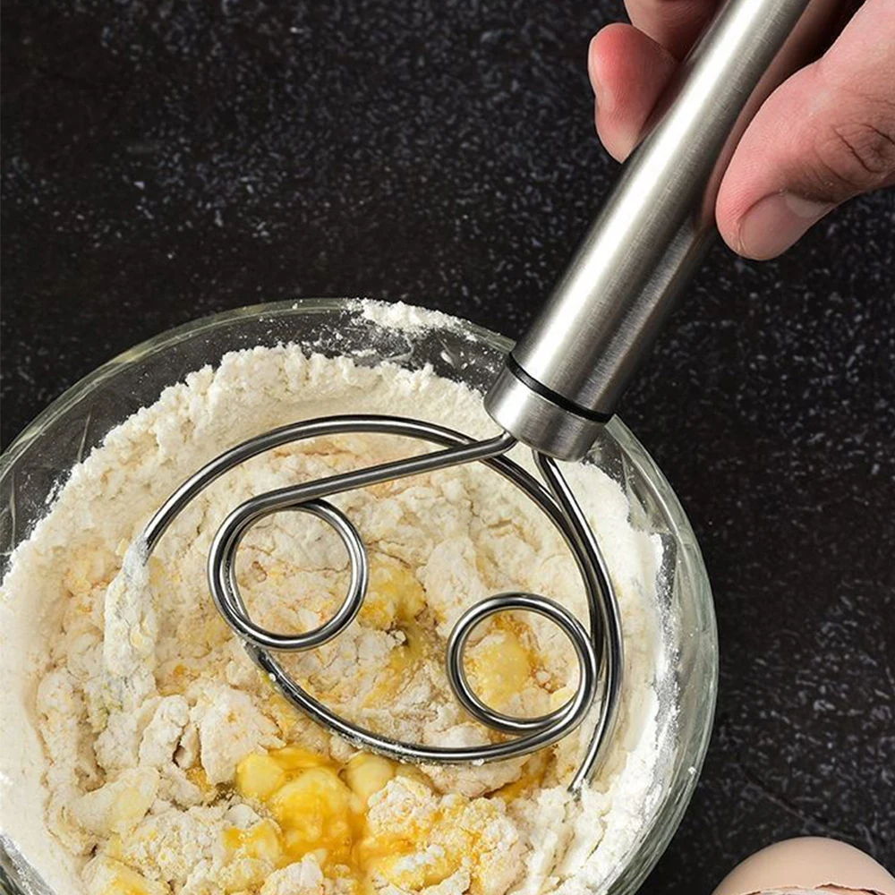 Dough Mixer Danish Dough Whisk Stainless Steel Dutch Style Bread Dough Hand Mixer Eggs Cream Mixing Pastry Blender Baking Tools