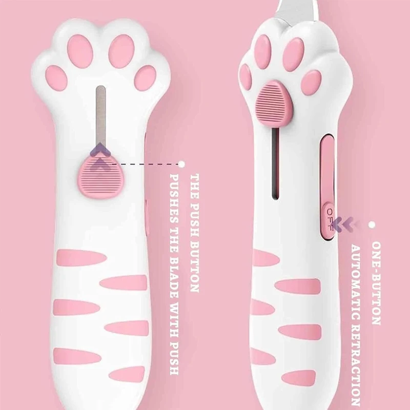 고양이 발 모양 접이식 유틸리티 나이프, 휴대용 리바운드 박스 커터, 부드럽게 떼어내는 언박싱 도구, 소녀들을 위한 귀여운 미니 패키지 오프너