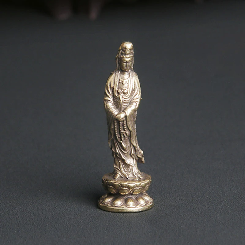New Collectable Chinese Brass Carved Kwan-yin Guan Yin Buddha Exquisite Small Statues Home Decoration Knickknacks