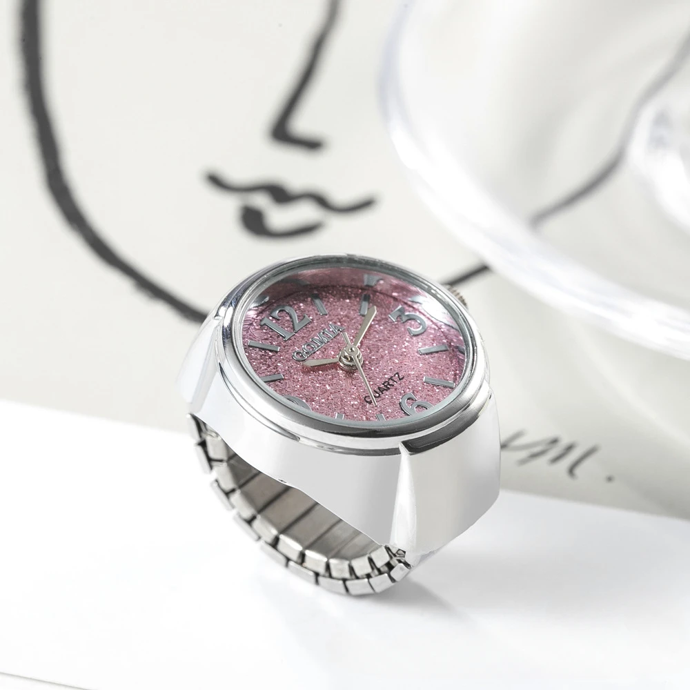 Couple Finger Watch Ring Couple Finger Watch Ring Vintage Punk Elastic Alloy Band Men Women Jewelry Clock Roman Numerals Dial 28Style Mini Quartz Watches