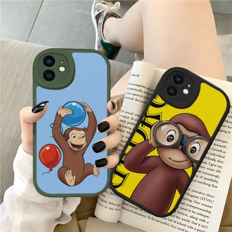 Custodia Per Telefono George Monkey In Silicone Per Iphone 13 11 14 12 Pro Max Mini Xs X Xr 7 8 Plus Se2020 Cover In Pelle Texture