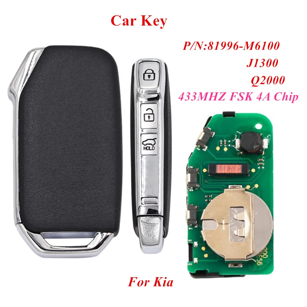 

Smart Remote Car Key With 3 Buttons 433MHz 4A Chip For Kia K5 Forte Sportage 2017 2018 2019 2020 Fob 81996-M6100/ 81996-Q2000