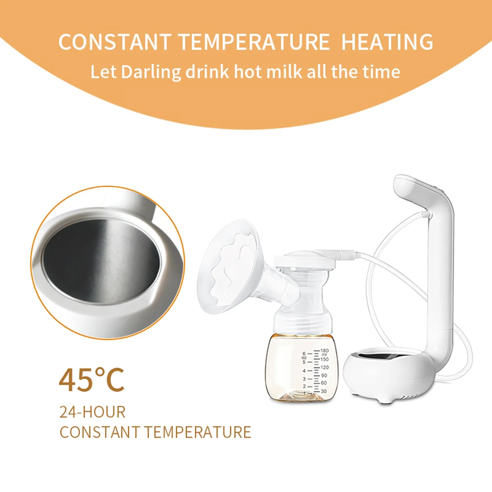 Electric Breast Pump for Breastfeeding 45℃ Constant Temperature Warming Milk Low Noise with 180ml Milk Bottle LED Screen 6