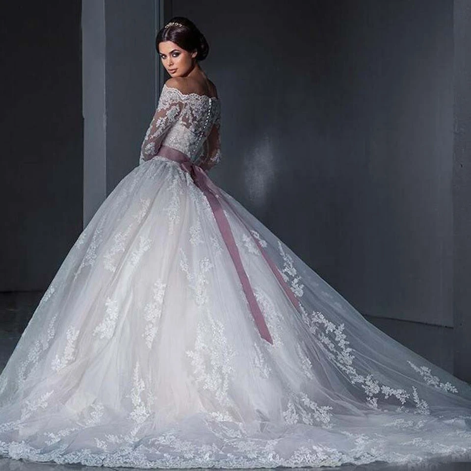 Exquisite Spitzenapplikationen, U-Boot-Ausschnitt, A-Linie, Brautkleider 2026, Schärpe, Illusionsärmel, Tüll, wunderschöne Brautkleider für Frauen – Detail 4