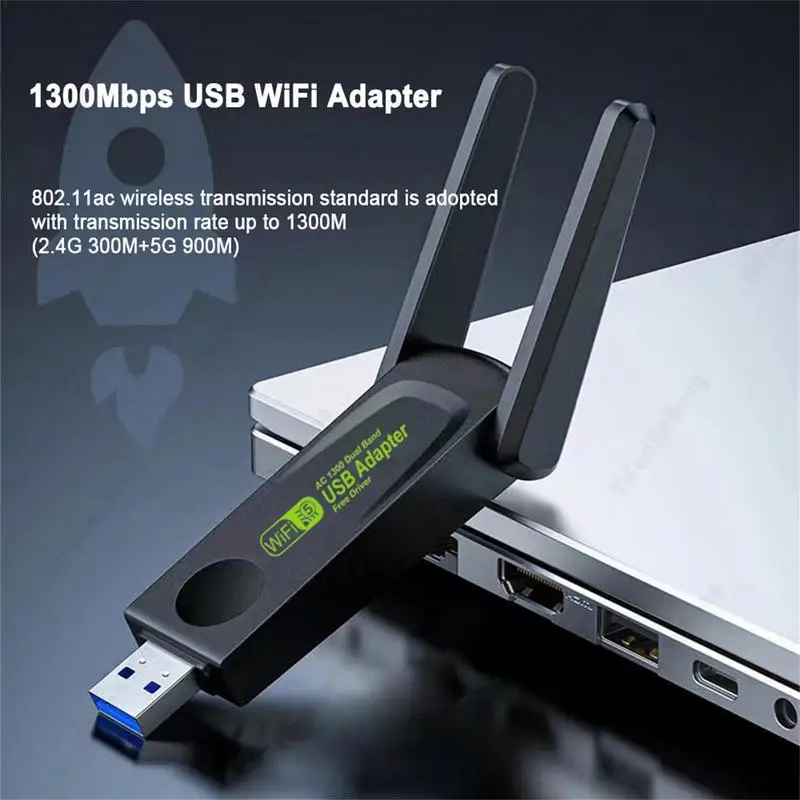 

1300Mbps USB3.0 WiFi Adapter Dual Band WiFi Dongle With 5dBi Antennas 802.11ac 2.4GHz/5GHz Wifi Usb For PC Desktop Laptop