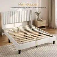 Queen Bed Frame Upholstered Platform Bed with Fabric Headboard, Wing Edge Design NonSlip and NoiseFree Wooden Slats Support No 6