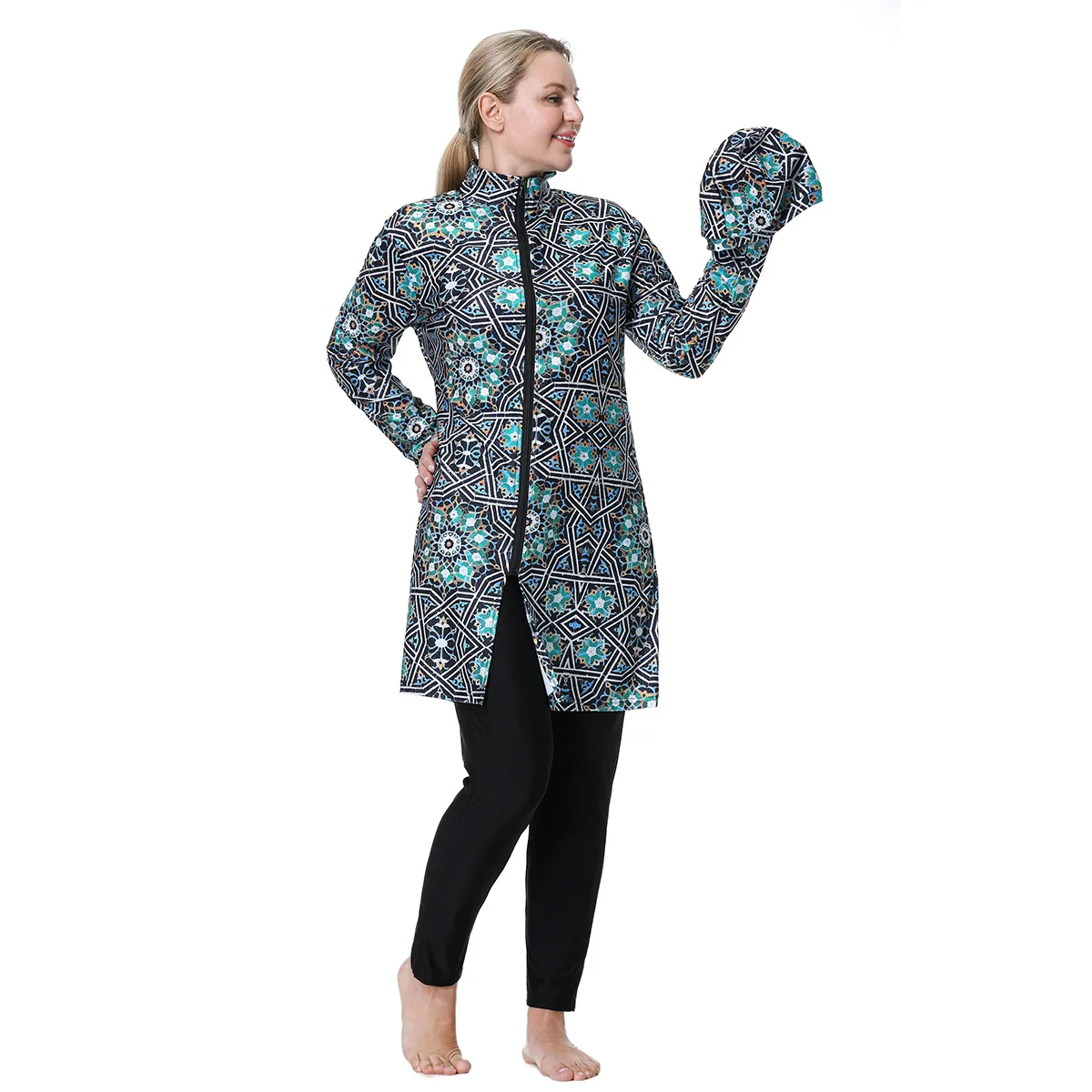 Burkini Femme Musulmane Muslim Swimwear Plus Size XXXL-8XL Women Cardigan Tops+leggings+hijab 3pcs Full Cover Islamic Swimsuits