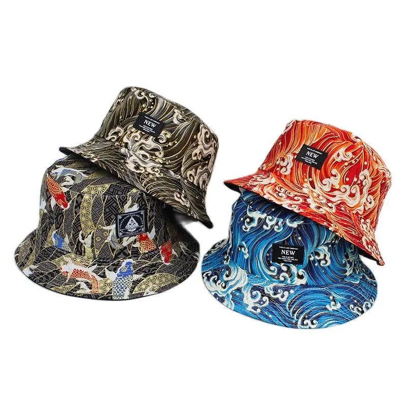 Cotton Koi fish print Bucket Hat Fisherman Hat outdoor travel Sun Cap for Men and Women 174 sun hats sun hat fisherman hat bucket hats sunscreen hats camping hats denim bucket hats