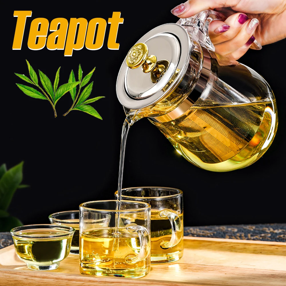 

Heat Resistant Teapot For Tea Clear Glass Kettle With Infuser Puer Flower Herbal Tea Pot Convenient Office Coffee Teapot Teaware