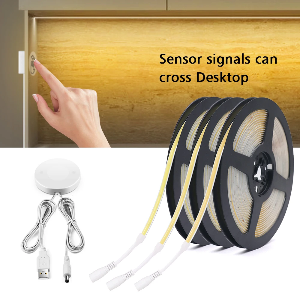 

Touch Sensor LED COB Strip Light Kit 5mm PCB with Hand Sweep Dimmer Switch 320LEDs Ra 90 Led Tape for Kitchen Cabinet Bedroom