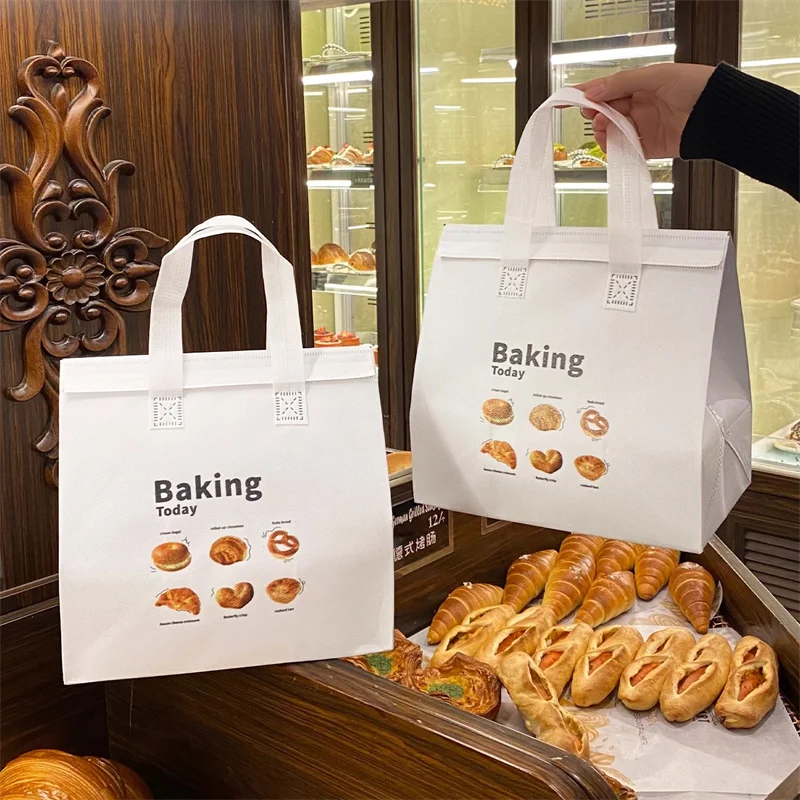 StoBag 10pcs Non-woven Insulation Tote Bag Fabric for Bread Cake Food Package Baking Keep Warm Delivery Reusable Portable Pouch 3