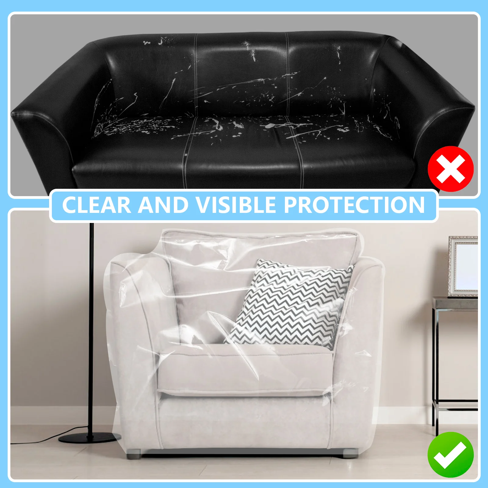 Clear Couch Cover PE Waterproof Sofa Cover Cat Scratch Protector 1/2/3/4 Seat Dustproof Detachable Couch Furniture Protector 5