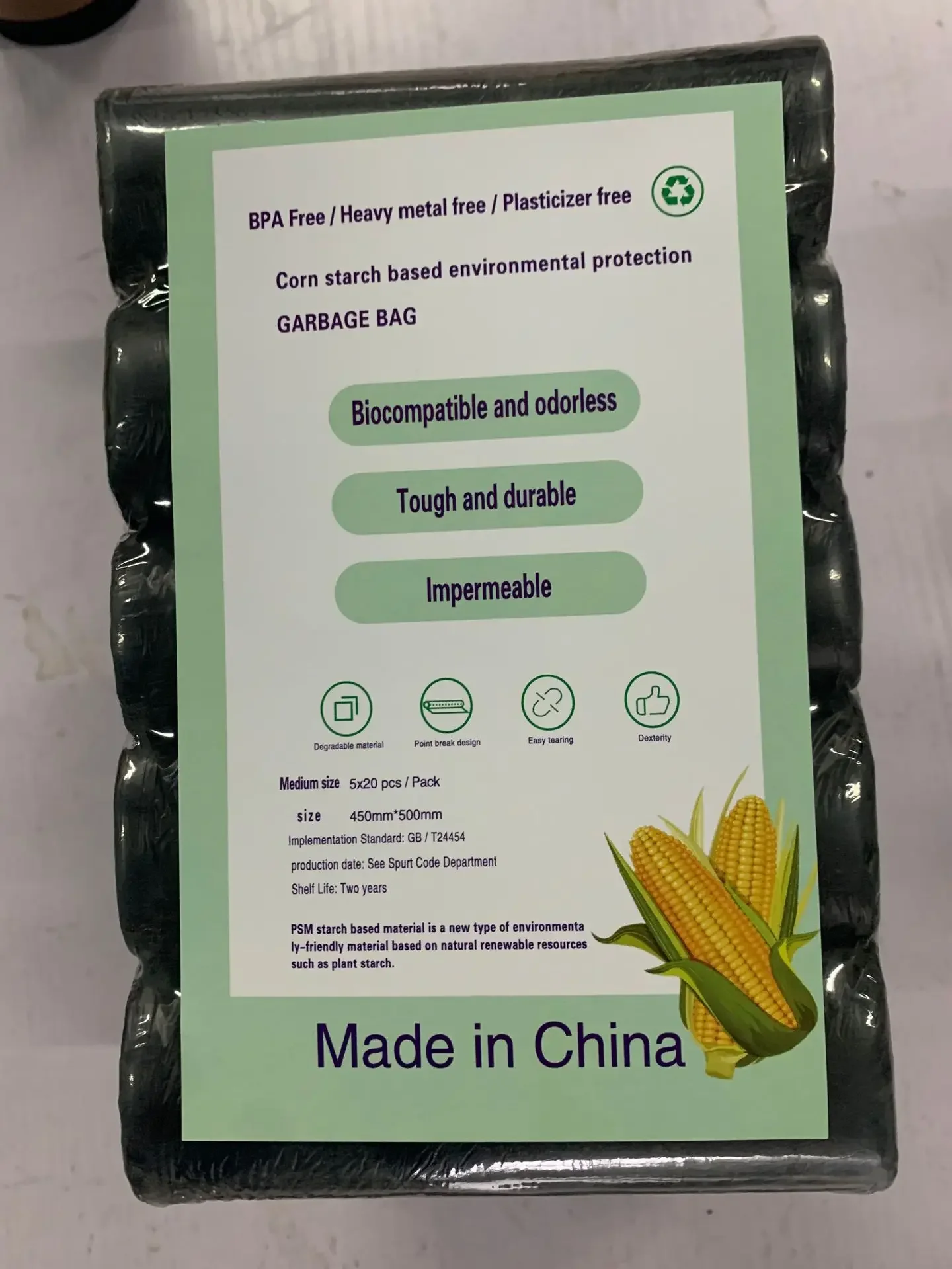 100 bolsas de basura degradables con almidón espesado, bolsas de basura biodegradables, bolsas de basura de plástico para limpieza de puntos ciegos