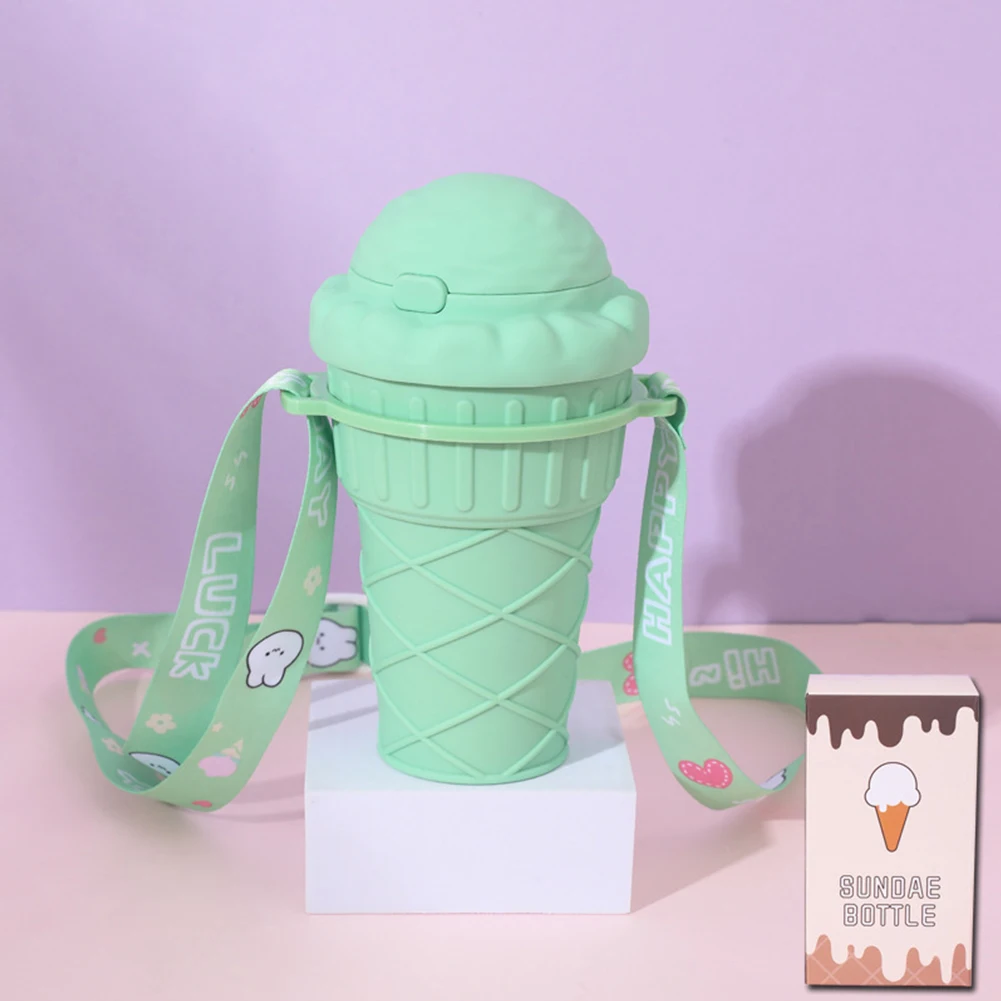 500Ml Drinking Cup With Straw Ice Mold Drinking Water Bottle Leak-Proof Cute Water Bottles With Adjustable Strap