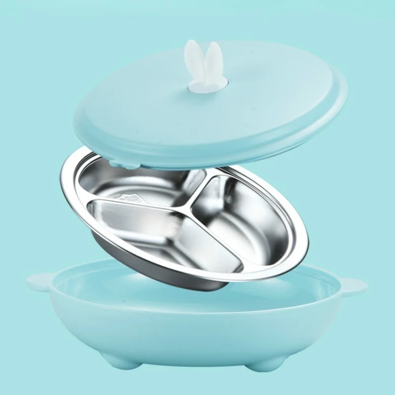 Household Portable Cute 304 Stainless Steel Children's Dinner Plate Grid Student Baby Tableware Rice Bowl Fast Food Plates: 3 - 5 Days Free Delivery Only UK