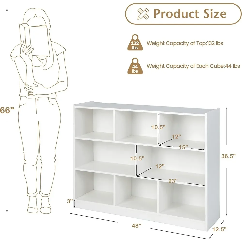 8-Cube Bookcase, Wood 3 Tier Open Storage Bookshelf,for Living Room, Study, Reading Nook, 48 X 12.5 X 36 5