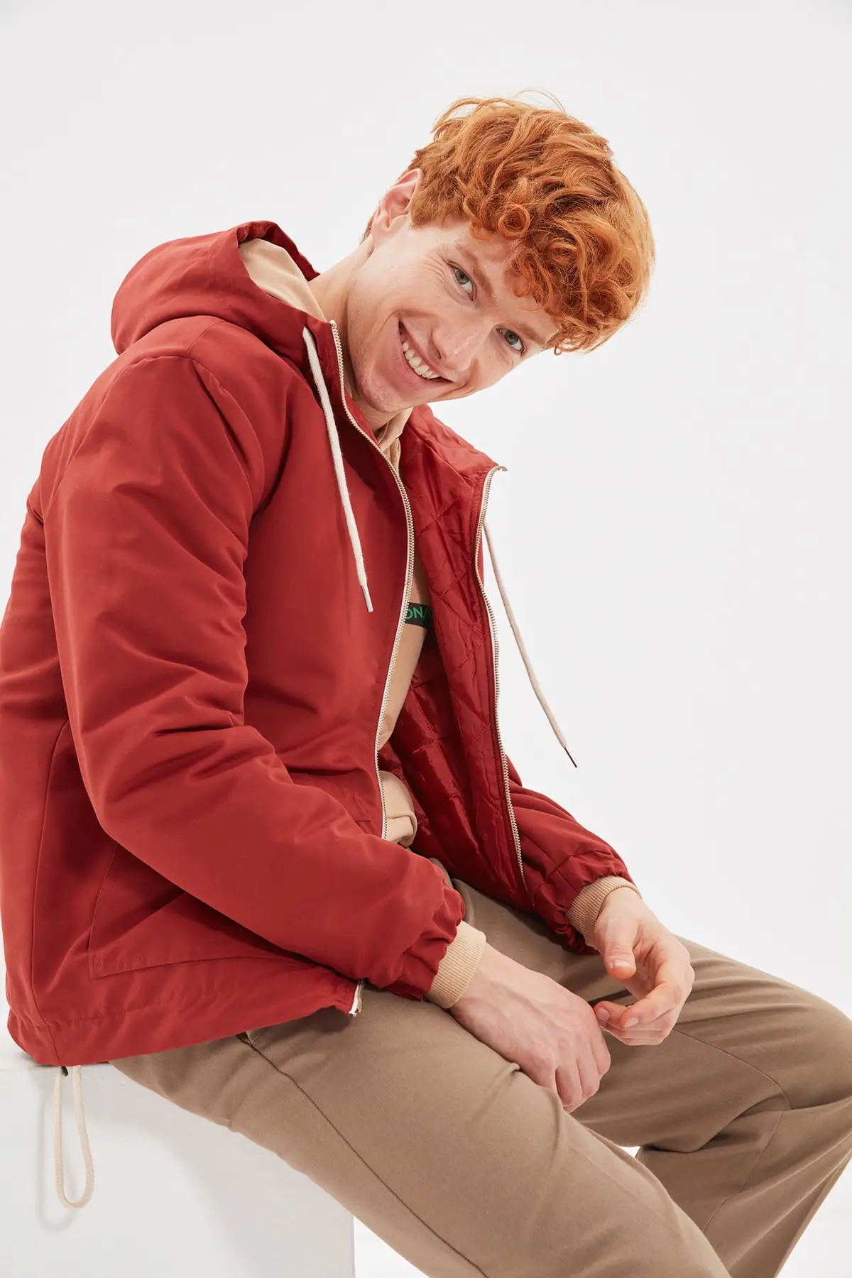 Trendyol Male Hooded Double Clamshell Coarse Pocket Coats TMNAW22MO0236