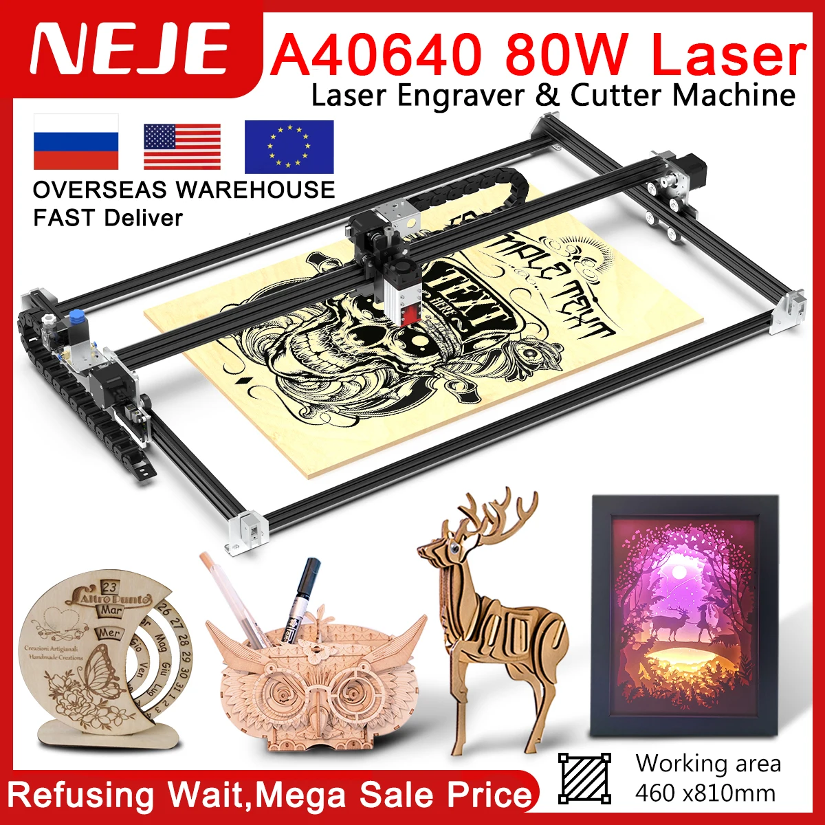 NEJE 3 MAX Laser Engraving Machine CNC Router A40640 80W Lightburn LaserGRBL APP Control Cutter Laser Engraver DIY steel Wood