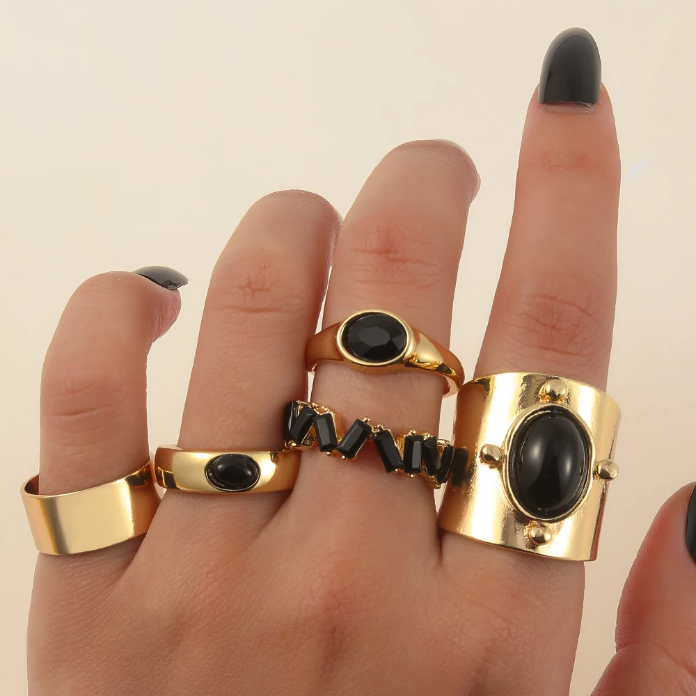 Ifmia Geometry Crystal Rings Set Vintage Black Twist Rings For Women Trendy Fashion Ring Accessori Per Gioielli 2023