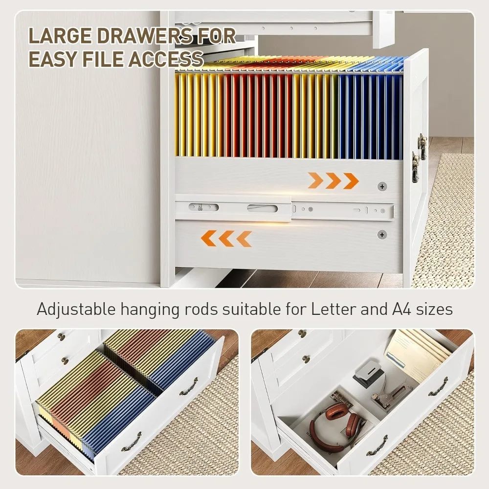 farmhouse file cabinet for home office, lateral filing cabinet with 3 drawers & folder organizer, office storage cabinet for a4