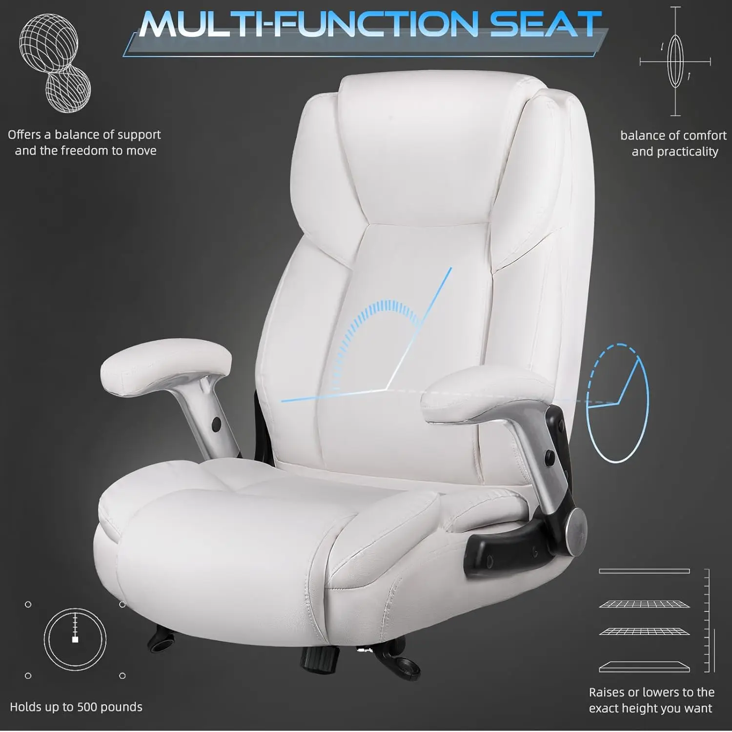 Big and Tall Office Chair with Ergonomic Lumbar Support, Leather Office Chair for Heavy People with Quiet Rubber Wheel 4