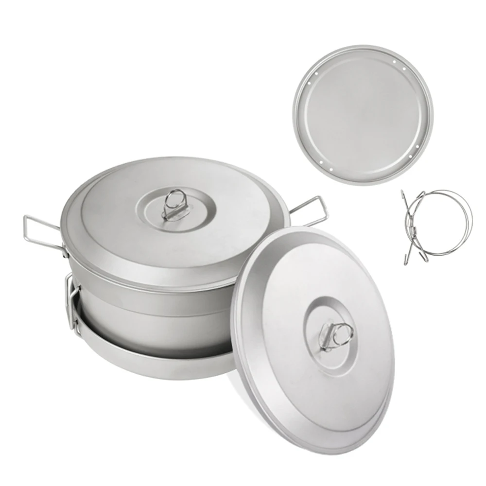 

Pure Titanium Pot Set 3L Pot Steaming Frying Pan Camping Hanging Pot with Folding Handle Outdoor Picnic Portable Cooking Tools