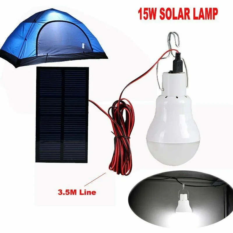 

15W Solar Lights Outdoor Solar Lamps Solar Power LED Bulb Lamp Outdoor Decor Portable Lighting Light Charged Camping +Battery