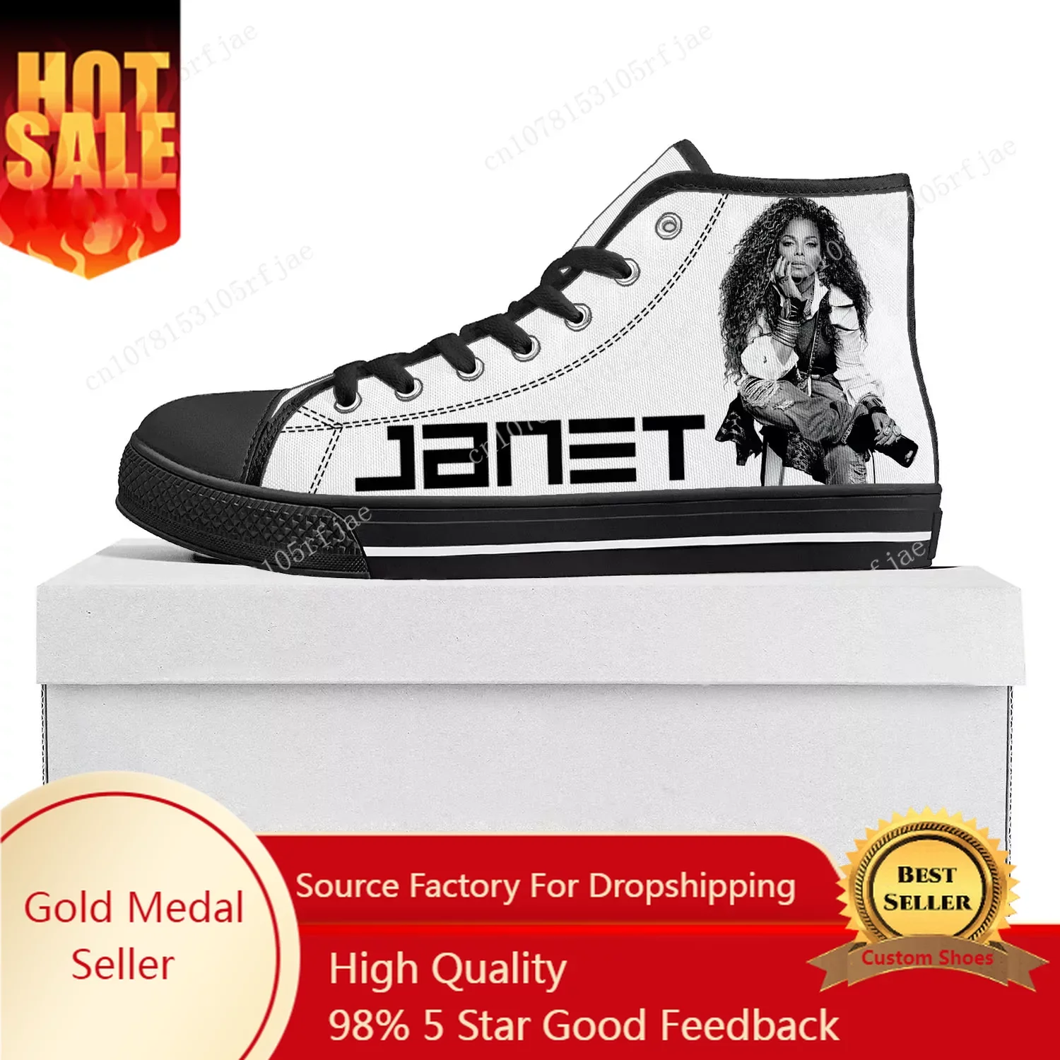 

Janet Jackson Singer High Top High Quality Sneakers Mens Womens Teenager Canvas Sneaker Casual Couple Shoes Custom Shoe Black