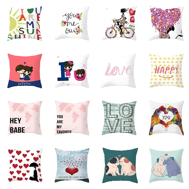 

Happy Valentines Day LOVE Heart Pillowcase Couple Sofa Case Bed Pillow Home Decor Car Cushion Cover Throw