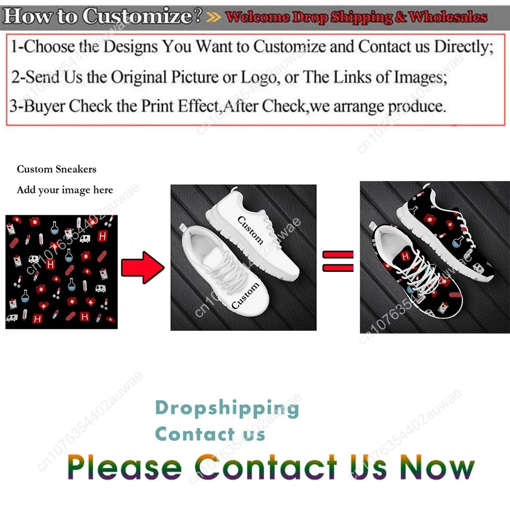 Funny Cartoon Nurse Girl Pattern Woman Flats Shoes Spring Autumn Mesh Lace Up Sneaker Female Casual Footwear Dropship