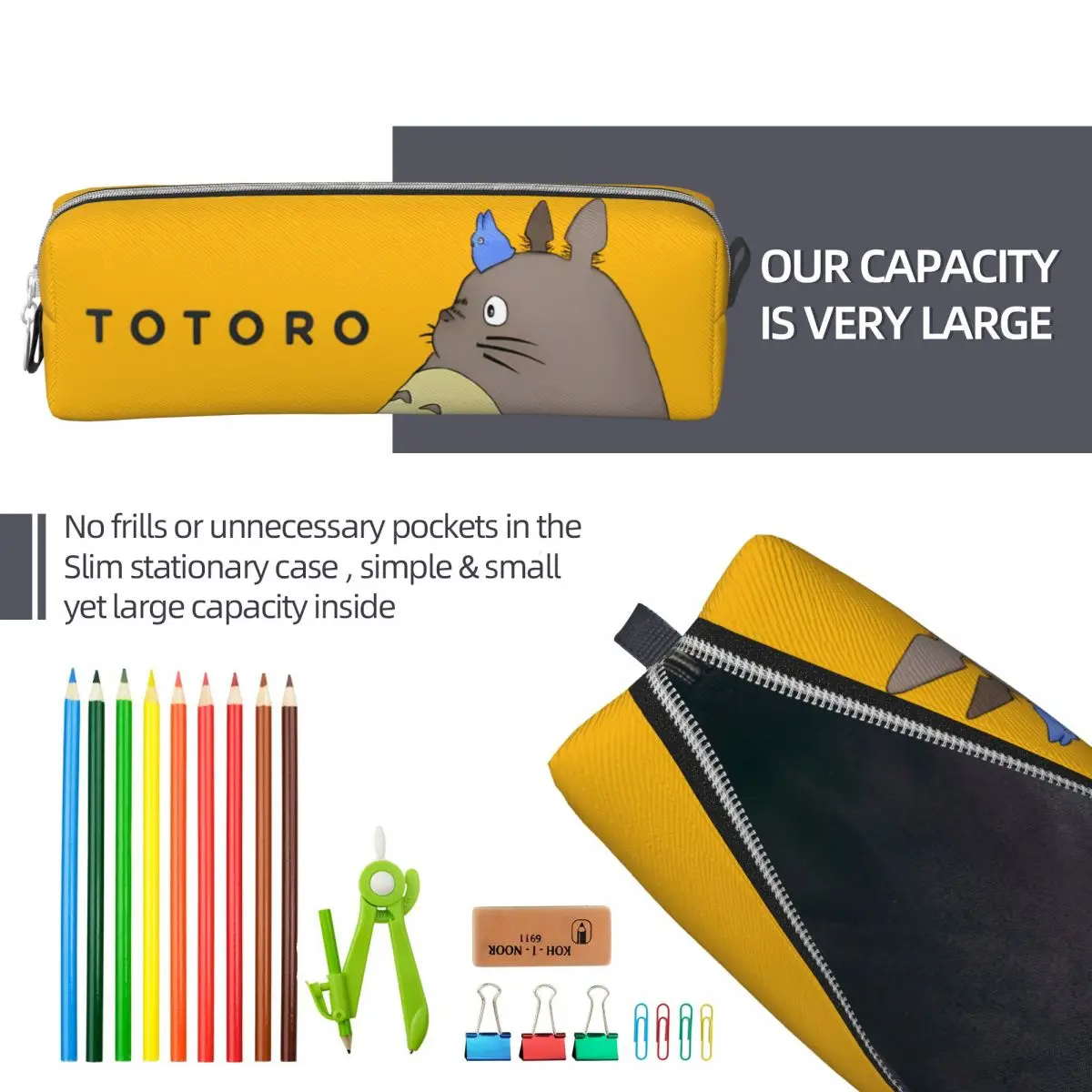 T-TotoroS Cartoon Pencil Case New Anime Pen Holder Bag Student Large Storage Office Zipper Pencilcase