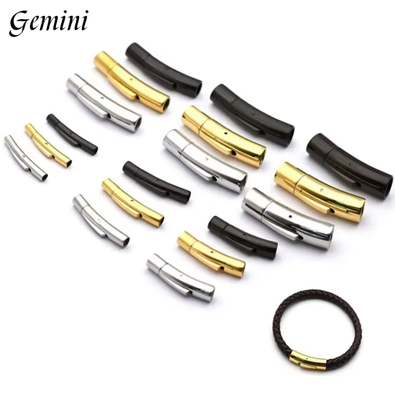 NONE Stainless Steel Magnetic Clasp Leather Bracelet Silver 8