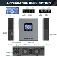 POWGROW Onduleur Solaire Hybride 12KW 48VDC Onde Sinusoïdale Pure 24V 220V 160A avec Contrôleur de Charge MPPT et Convertisseur Hors Réseau WIFI 2