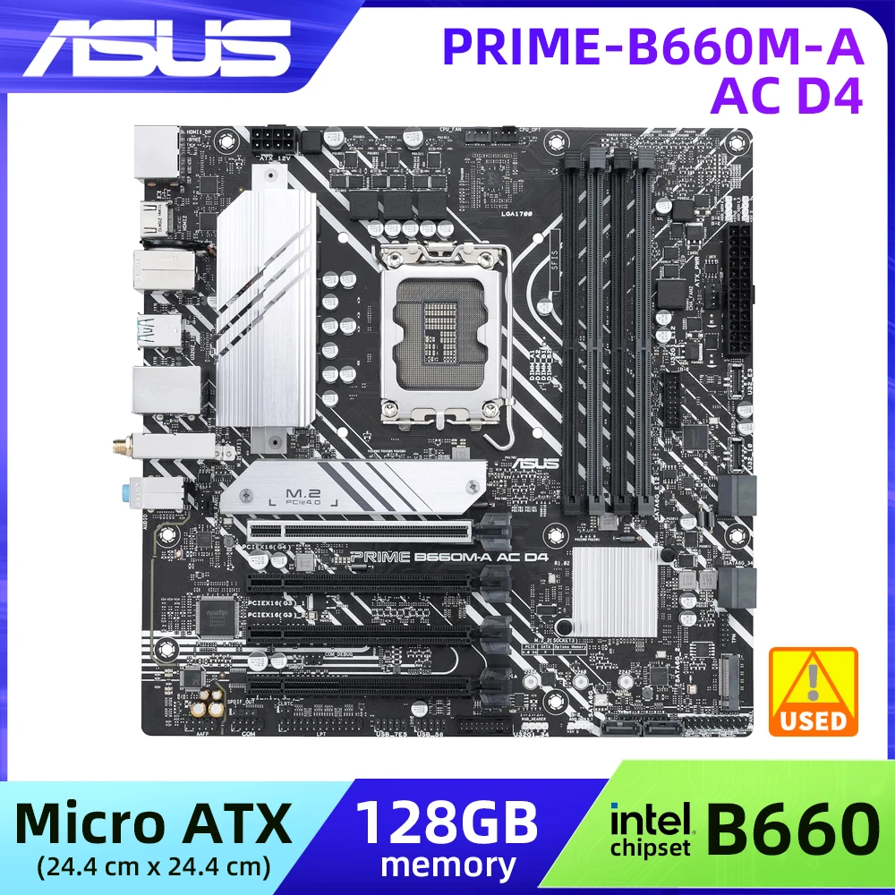 Scheda Madre Asus Prime-B660M-A Ac D4, Lga 1700, Intel B660, Ddr4, Usb 3.2, M.2Pci-E 4.0, Hdmi, Supporto Micro Atx 13Th E 12Th G