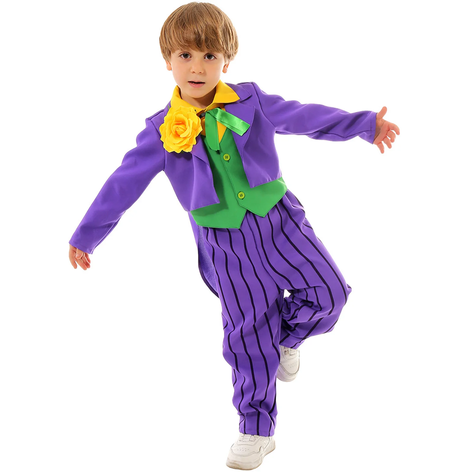 Costume Joker Bambino BuzzoXerex – Completo Con Cappotto, Gilet, Pantaloni, Camicia E Cravatta, Per Halloween E Carnevale