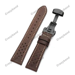 Cowhide Leather Watch Band with Oil Wax Finish and Breathable Design - 22mm (Brown - black)
