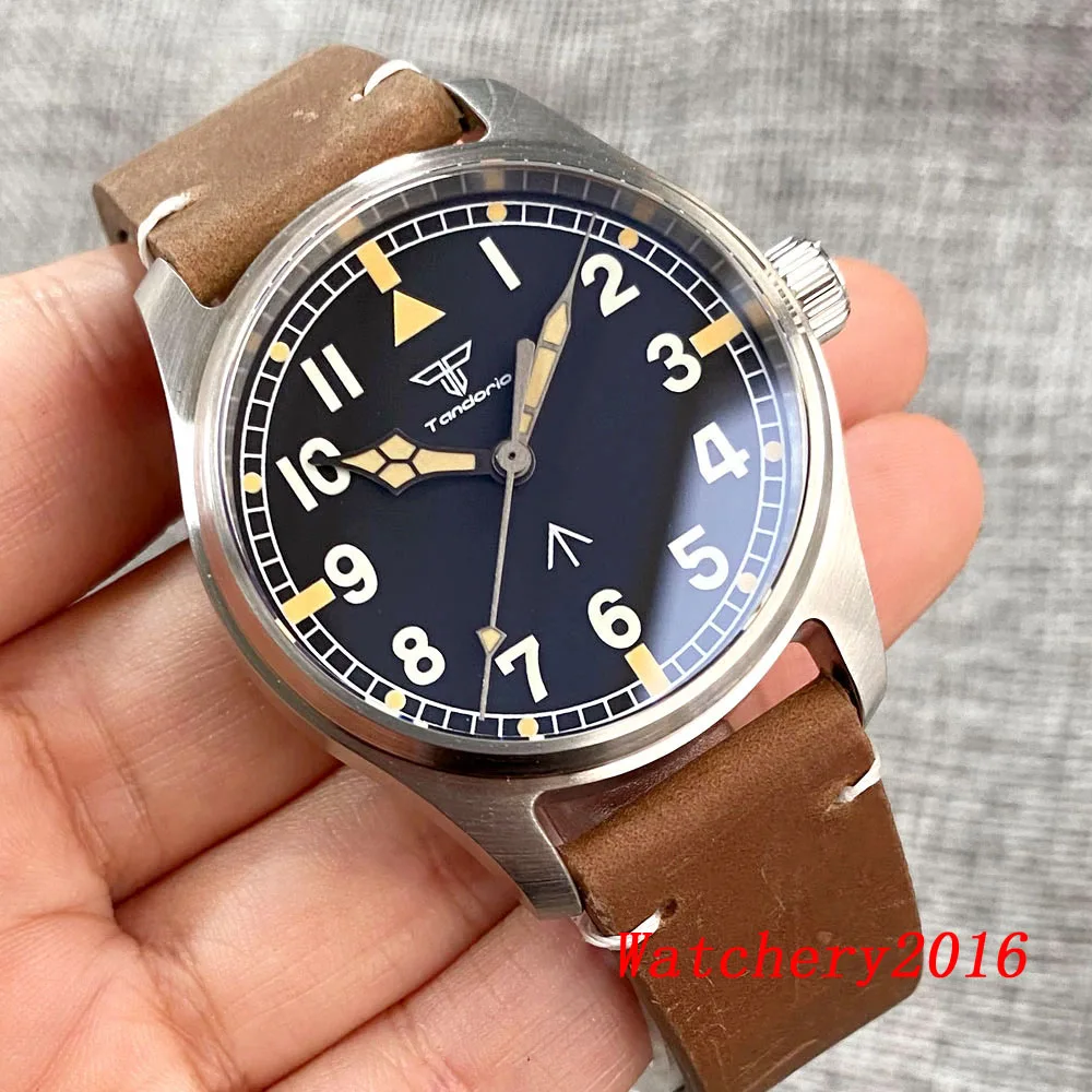 

New Tandorio Pilot 39mm NH35 PT5000 200M Waterproof Luminous Diving Automatic Watch for Men Sapphire Glass Brushed Leather Strap