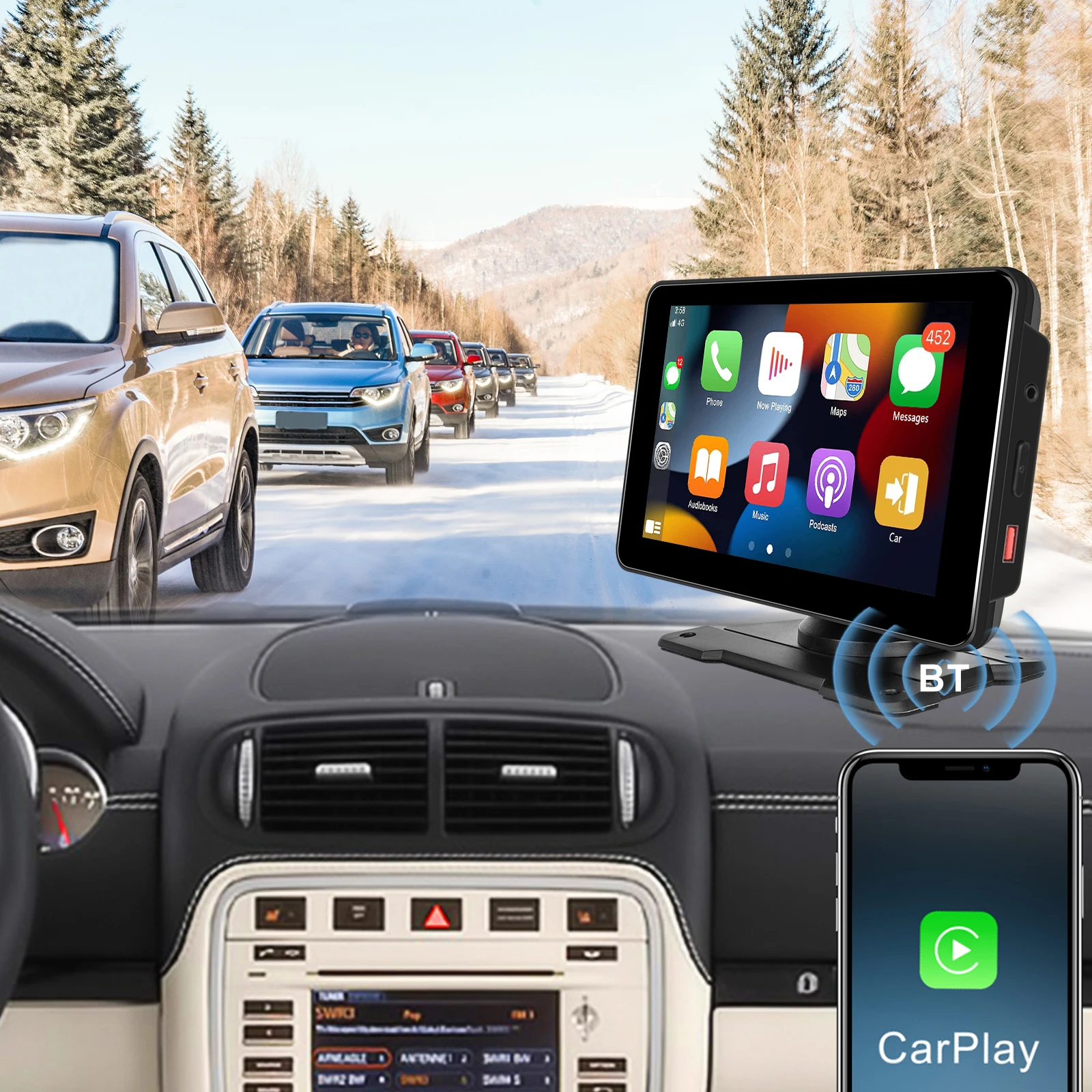 Description Picture 2 of itemPodofo Carplay Monitor Android 12 2+32G Android Auto Screen WIFI GPS Portable Smart Player Support Rear Cam For Universal BMW