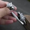 Men Stainless Steel Viking Wolf Geri and Freki Bear Paw Head Bangle amulet Bracelets for Male Gift 2