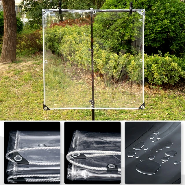 Bâche Transparente avec Oeillets Exterieur Plastique Serre terrasse bâches  de Protection étanche pour extérieur Meubles Jardin 2x2m