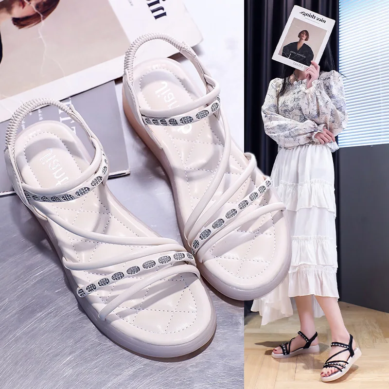 

Сандалии женские в римском стиле, Повседневная пляжная обувь на толстой подошве, простые туфли на плоской подошве, лето 2023